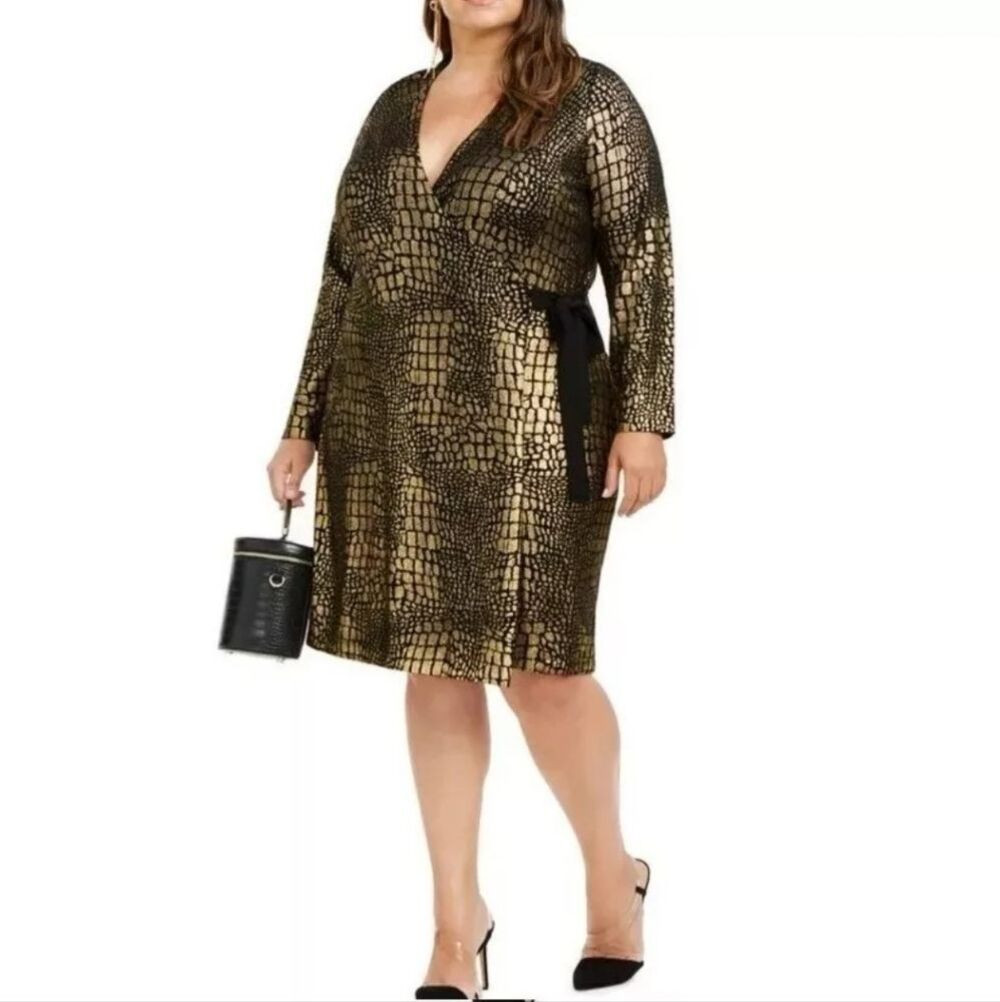 Inc International Concepts Glitterati Metallic Black & Gold Wrap Dress XXL
